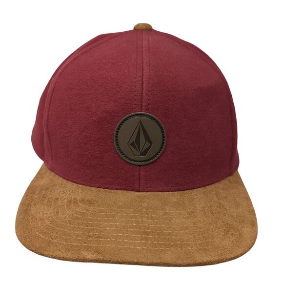 Volcom Snapback Hat Red One Size Colorblock Leather Patch Adjustable - Picture 1 of 9